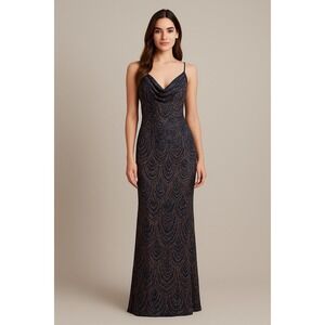 Y2K Jump Apparel‎ Maxi Dress Gown 7/8 Navy Rose Gold Glitter Prom Holiday Fairy